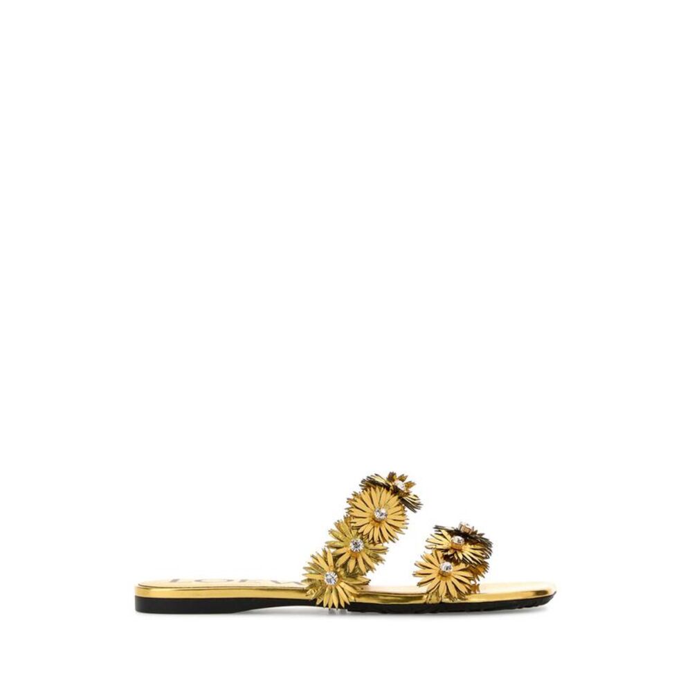 Loewe Paula's Ibiza Women Gold Leather Paula S Ibiza Slippers